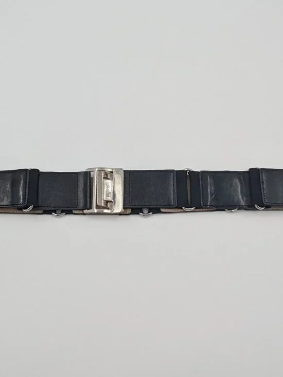 Chico's Black Faux Leather & Crocodile Silver Link Belt with Flip-top Buckle | L - Picture 2 of 9